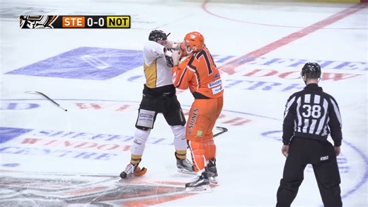 EIHL fight On this day In 2017 - Sheffield Steelers vs Nottingham Panthers Geoff Walker vs Jeff Brown EIHL fight 25-2-17 | Hockey Fights UK