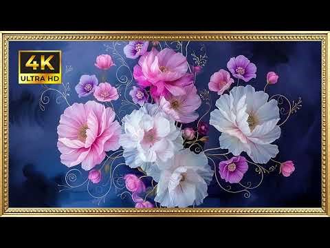 Vibrant Pastel Cosmos Bouquet | Gold Framed 4K Art Screensaver | Romantic Floral TV Wallpaper