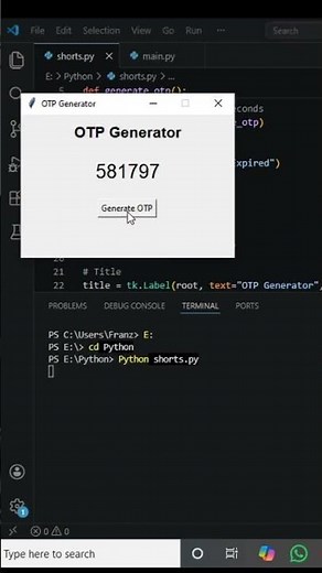 how to create Python OTP generator #python #pythontutorial