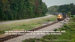 9.8K views · 361 reactions | CSX B708 heads north at Sebree, Kentucky on September 24th, 2025, with an empty ethanol train on the CSX Henderson Subdivision. | Jim Pearson Photography | Facebook