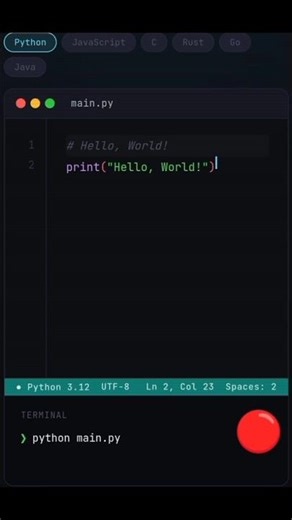 Hello World in Python 🐍💻 #Python #Coding #HelloWorld #Programming #CodeNewbie #DevLife #LearnToCode