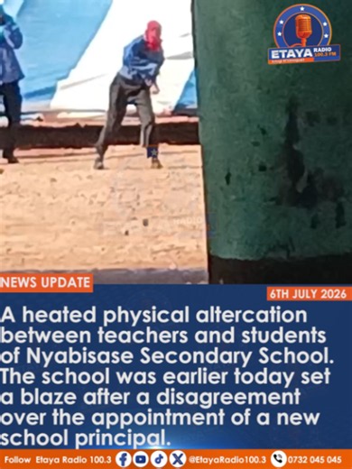A heated physical altercation between teachers and students of Nyabisase Secondary School. The school was earlier today set a blaze after a disagreement over the appointment of a new school principal.#etayaradio #Etayadigital #fyppp #fifaworldcup2026 #fypp