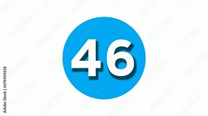 Number 46 forty six sign symbol animation motion graphics on blue circle white background,cartoon video number for video elements