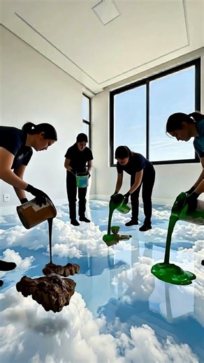 Concrete Floor Turned Into a Fantasy Landscape #epoxyresin #transformation