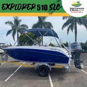 Explorer 510 SLC boat. New! Once-off new deal! Custom blue! Still S.A.'s best multi-purpose boat, at a great price- deal never to be repeated! New Yamaha 115hp 4-stroke motor. New generation/ 1800cc/ loads of torque for water sports! "Demo" custom galvanised trailer Boat cover Sun canopy Motor cover Flush fish/ski-hatch Ski-wing Swim platform with boarding ladder Drink holders Live/wet-well "Wet-deck" off-shore compliant! 3 Year motor warranty! Special once-off deal!! Only R419 990! Save over R1