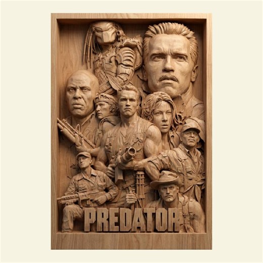 Predator Movie Poster 3D Relief STL | 80s Action Wood Carving CNC Router File | Movie Fan Wall Art - Etsy