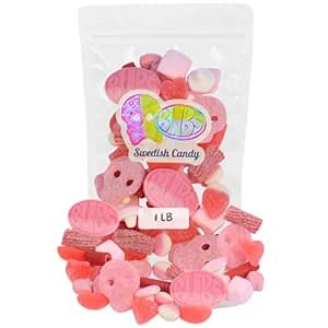 Pink Candy, 1 lb, Original Bubs Swedish Candy straight from Sweden, including Ovals and Skalle, sweet and sour mix