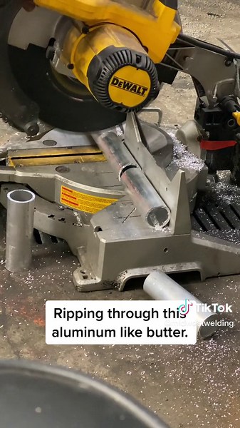 I love using a miter saw to cut aluminum. It is efficient. Make sure you use a nonferrous type trim blade if you try it though. #mitersaw #aluminum #efficient #worksmarternotharder #worksmart #shop #shoplife #workshop #chopsaw #cutting