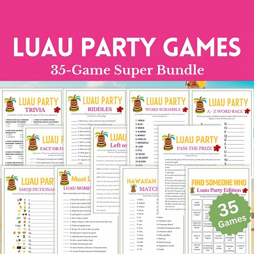 Luau Games Bundle, 35 Games Super Bundle, Luau Party Games, Hawaiian Party Games, Aloha Party Games, Tropical Party Games, Tiki Party Games - Etsy