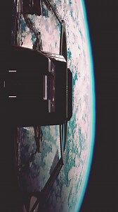 Unidentified alien spaceship flying in space, vertical