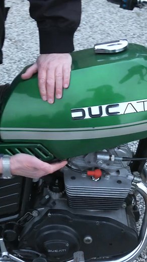 Ducati 500 GTL Desmo (500cc parallel twin engine). Starter in shot is our friend Arthur. Out of shot but there for moral support is John Oakes - @classicbikeman Video by#142 | Abigail Martin