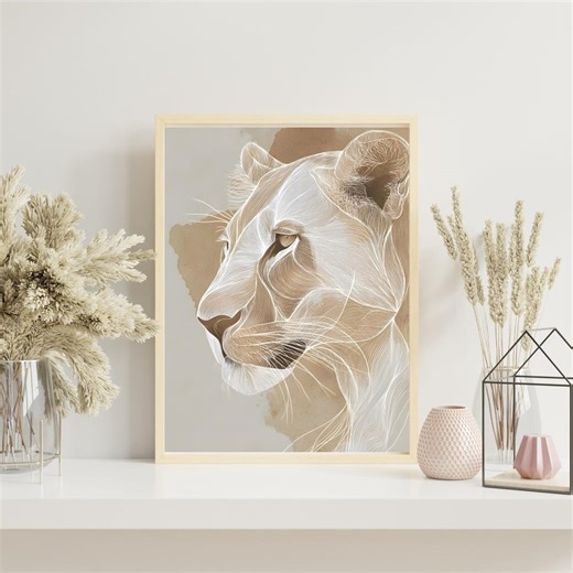 Abstract Lion Wall Art | Minimal Line Art Lion | Modern Animal Artwork | Neutral Home Decor | Digital Download - Etsy