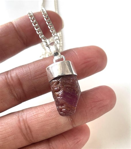 Real Ruby Raw Necklace, 100%natural 925. Stealing Silver, Raw Ruby Pendant Necklace, July Birthstone, Gif for Christmas - Etsy