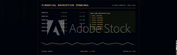 Financial Encryption Terminal Real Time Data Dashboard Trading Screen.