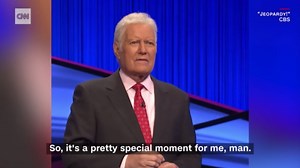 Contestant thanks Alex Trebek for teaching him English