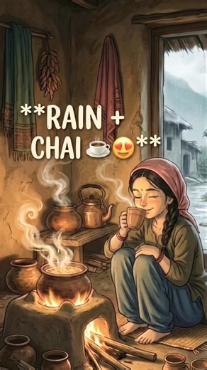 Rain outside… chai inside ☕💛#villagelife #nature