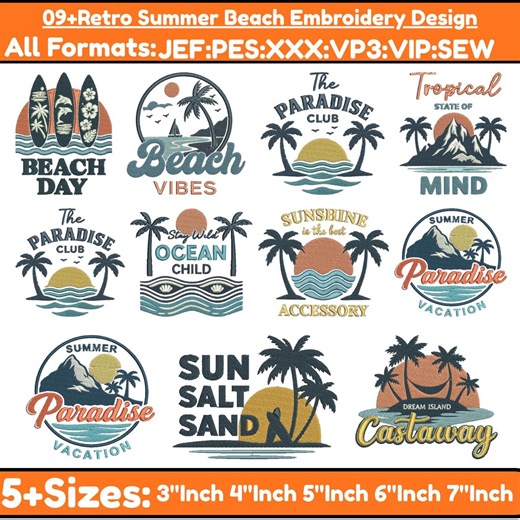 Summer in Hampton Machine Embroidery Designs Beach Summer Embroidery Beach Vibes Embroidery Summer Embroidery Design Pes File5 size Download - Etsy