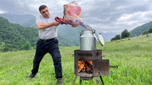 The traditional milk can method for cooking lamb