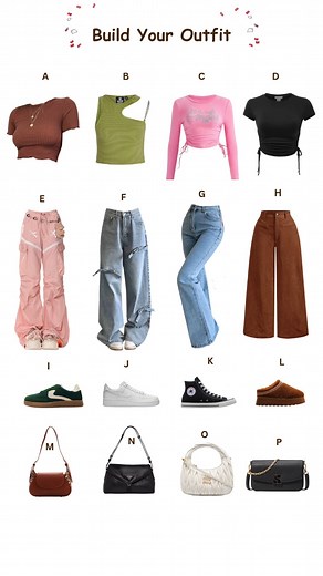 Fashion Ideas on Instagram: "Build your perfect outfit 💖✨ Tops, bottoms, shoes, and bags—what's your pick?" . . . . #virtualstylist #baggyjeans #baggyclothes #baggypants #outfitinspo #ootd #dailyoutfitinspo #aestheticoutfit #streetstyle #casualwear #styleinspo #outfitideas"