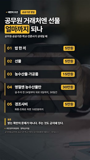 공무원 거래처엔 선물 얼마까지 되나 (청탁금지법 가액기준) #청탁금지법 #영업