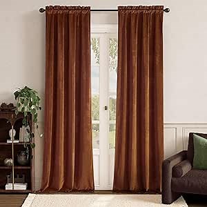Lazzzy Velvet Blackout Curtains Thermal Insulated Room Window Drapes Super Soft Luxury Curtains for Living Room Bedroom Rod Pocket 2 Panels, Burnt Orange, 52" W x 96" L