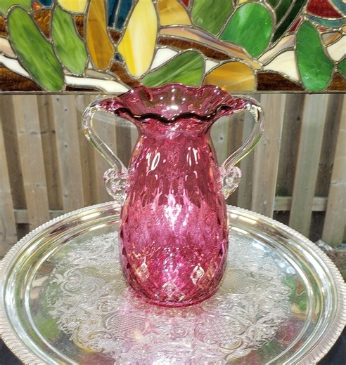 Vintage Rossi Cranberry Glass Vase: Quilted Art Glass With Double Handles - Etsy