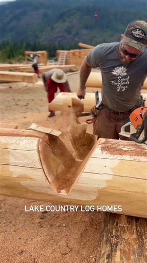 Lake Country Log Homes - LCLH on Instagram: "Different stages of Construction of a couple different Western Red Cedar Homes we have recently built. #milwaukeetools #loghome #logcabin #loghouse #woodworking #blockhaus #construction #newhome #rustic #logcabins #loghomes @milwaukeetool"