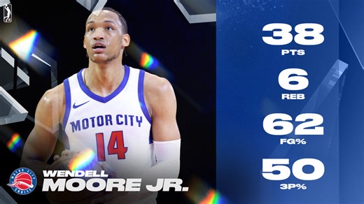 38 PTS 🔥 6 REB 🔥 13/21 FG Wendell Moore Jr. is a scoring MACHINE! The Detroit Pistons Two-Way posted his fourth 30 point game of the season and the second highest scoring game of his career for the Motor City Cruise. | NBA G League