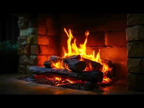 Cozy Rustic Fireplace with Burning Logs