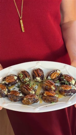 Blue cheese stuffed dates with maple pecans recipe. Pre-warning they taste so good, make sure you hide them otherwise they won’t make it to Christmas Day! Ingredients: *12 pecan halves *3 tbsp maple syrup *12 Medjool dates (from a 200g pack), stoned and sliced open *70g Roquefort, thinly sliced *a few thyme sprigs, to serve Method: *Pop the pecans in a frying pan and drizzle with half the maple syrup, season lightly with salt. Stir well to coat in the syrup, cook for about 2-3 mins until glazed.