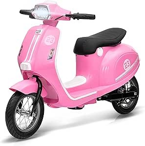 Electric Moped Scooter for Kids, 24V 350W Kids Ride on Motorcycle, Max Up to 14MPH, with Rear Brake, Twist Grip Throttle & LED Light, Electric Motorbike for Kids/Teens 8-12, Pink