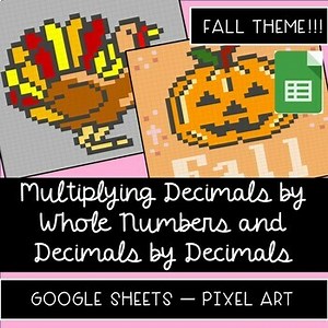 Multiplying Decimals by Whole Numbers and Decimals - Pixel Art - Fall Theme