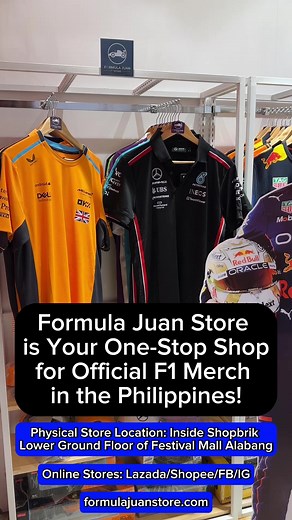 Great news, #FJuan fans! The Formula Juan Physical Store has been expanded to offer you a much wider selection of Official F1 Merch! 🥳 Whether you’re a fan of Red Bull, Ferrari, Mercedes, McLaren, or any other F1 Team – we’ve got you covered with our wide range of Official Formula 1 and Motorsport clothing and merchandise from caps to t-shirts, polo shirts, jackets, toys, and collectibles. Visit us inside Shopbrik at the Lower Ground Floor of Festival Mall, Alabang from 10AM-9PM Daily