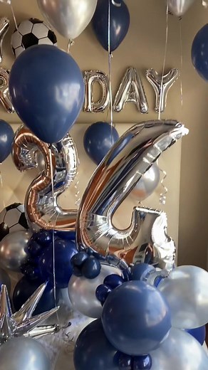 Decoración con globos para habitación * Happy Birthday y arreglo con el número 24