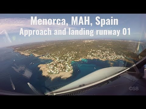 Menorca, Spain: Visual approach + landing rwy 01. MAH / LEMH. Cockpit view A320. With ATC +ATIS. 4k