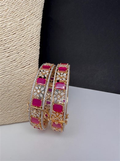 Ruby AD Gold Plated Openable Bangles, Indian Jewelry (set of 2) - Etsy