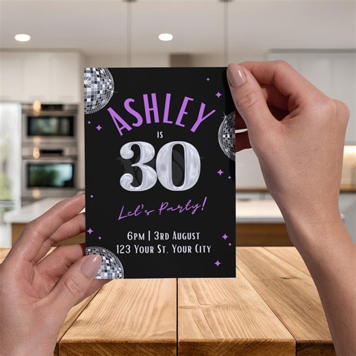 Disco Ball 30th Birthday Invitation, Retro 70s Party, Editable Canva Template (digital Download) - Etsy