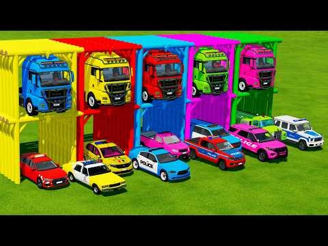 TRANSPORTING ALL POLICE CARS and AMBULANCE EMERGENCY VEHICLES WITH MERCEDES POLICE TRUCKS ! FS22