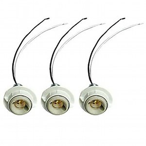 Glo-shine E12 Keyless Socket, E12 Candelabra Sockets Porcelain Threaded Socket with 10 inch lead wires,Bracket,Metal Shade Ring (3Pcs)