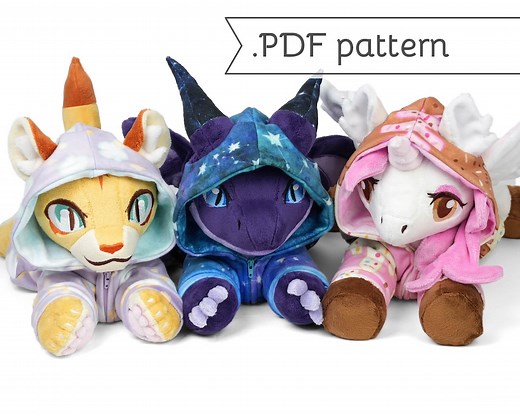Cuddle Plush Animal Sewing Pattern .pdf Tutorial With Matching Onesie Kigurumi Pajamas Dragon Unicorn Tiger Fox Rabbit - Etsy Australia