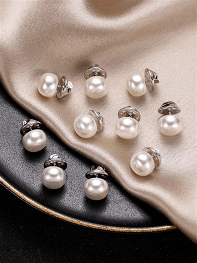 FRIFUL 10pcs Faux Pearl White Shirt Brooch Button, Elegant Invisible Buttons For Women & Girls Cardigan Dress Dress Accessories Pin For Clothes Bag Charm School Office Accessories Shirts Jacket Jewelry Christmas Halloween Clothes Pin Funny Cute Teacher Gifts | SHEIN