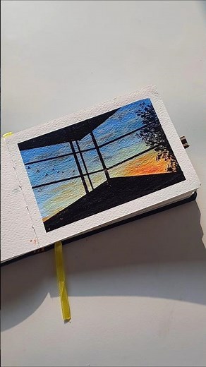 Satisfying Sunset Window Painting 🌅 Easy Aesthetic Art Tutorial #aestheticart #painting #shorts