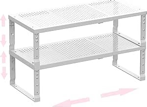Asiingkel Metal Stackable Expandable Storage Shelf - Multi-Functional Home Storage Shelf, Suitable for Kitchen, Cabinet，Bathroom, Office, Garage, etc.（2PACKS/White/Large