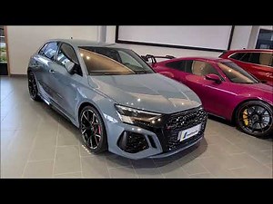 NEW 2022 Audi RS3 SB in Kemora Grey with black optics , red brake calipers and red interior package
