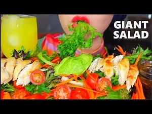 ASMR EATING SALAD | CHICKEN AVOCADO, VEGGIES, ALFAFA SPROUTS, MANGO JUICE | MAKAN SAYUR 沙拉 咀嚼音 먹방