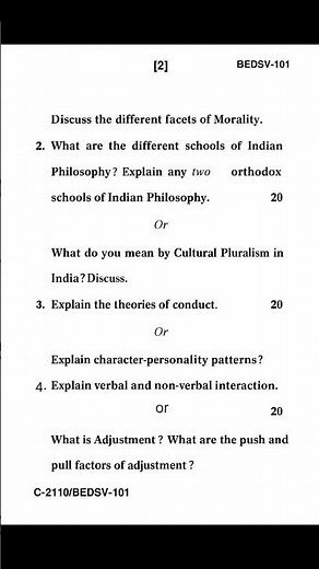 june 2025 ignou bedsv-101: value education question paper