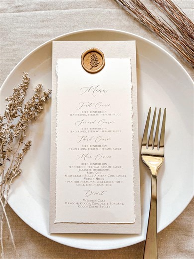 Deckled Edge Wedding Menu With Wax Seal / Layered Wedding Menu for Formal Elegant Wedding Receptions - Etsy