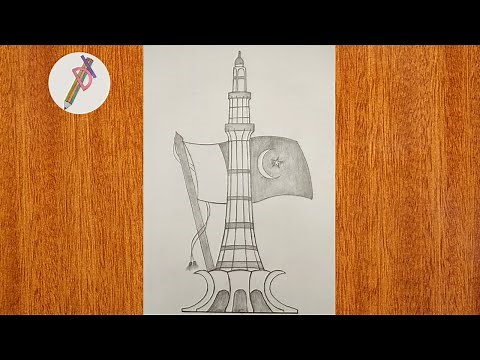 How to Draw Minar-e-Pakistan with flag Step by Step || minar e pakistan drawing #viral #viralvideo