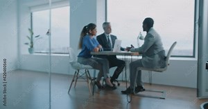 African man candidate communicating with job interviewers