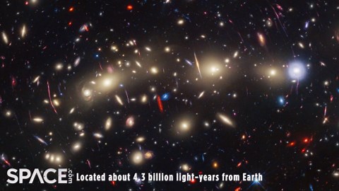 View Of Huge Galaxy Cluster Via Webb And Hubble Telescopes